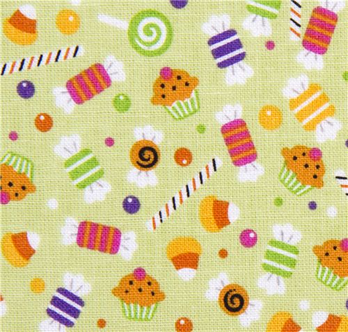 green Riley Blake Halloween fabric colourful candy 1
