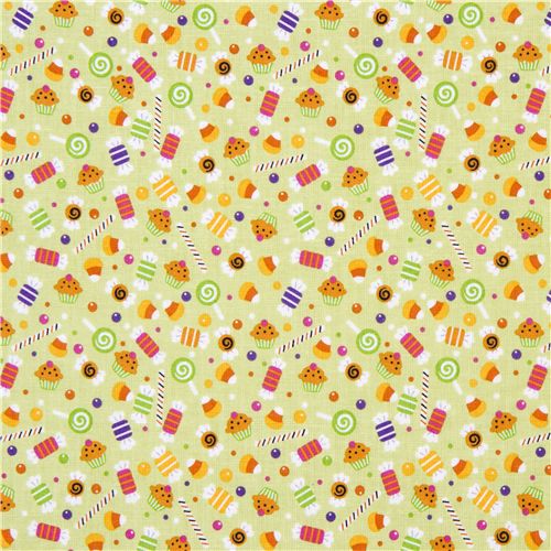 green Riley Blake Halloween fabric colourful candy 2