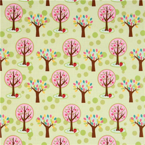 green Riley Blake fabric pink trees strawberry Fabric by Riley Blake -  modeS4u