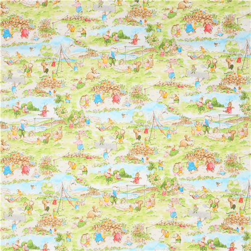 green Robert Kaufman bunny rabbit hedgehog fabric Storybook Meadow