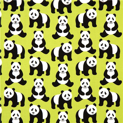 green Robert Kaufman fabric Menagerie with panda bears Fabric by Robert ...