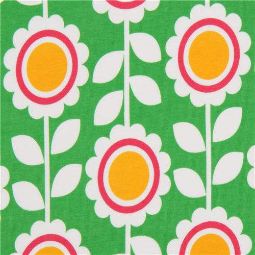 green Robert Kaufman knit fabric with flowers Laguna - Knit Fabric ...