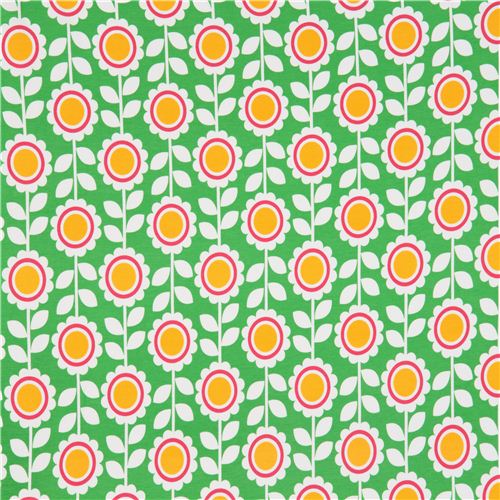 green Robert Kaufman knit fabric with flowers Laguna 2