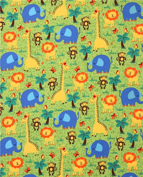 green Safari animal flannel fabric Jamboree Flannel USA - modeS4u