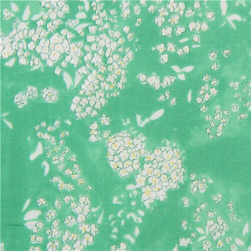 green and metallic white double gauze nani iro flower fabric by Kokka ...
