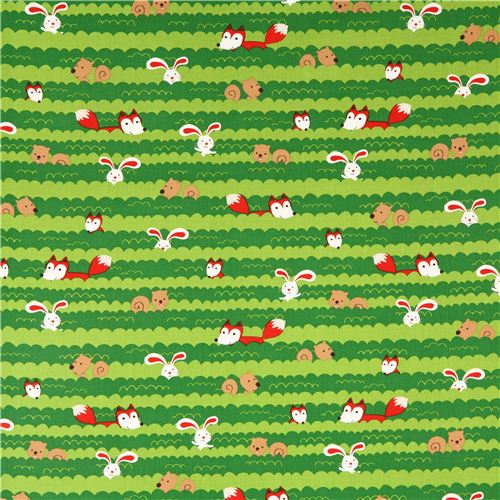green animal fabric Robert Kaufman fox rabbit squirrel Fabric by Robert