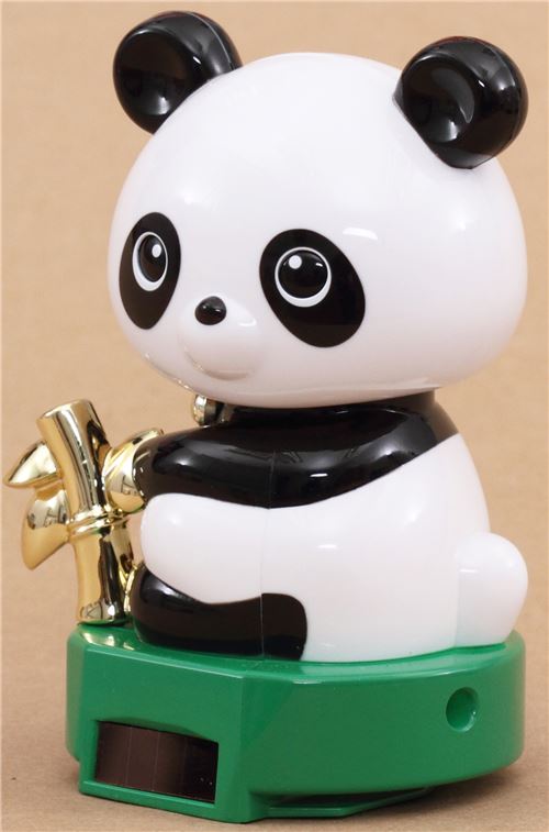 green base panda with bamboo solar powered bobble head toy from Japan