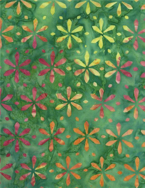 green batik lime green pink flower fabric by Timeless Treasures modeS4u