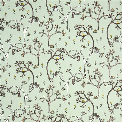 green birch organic fabric from the USA with trees & animals 2