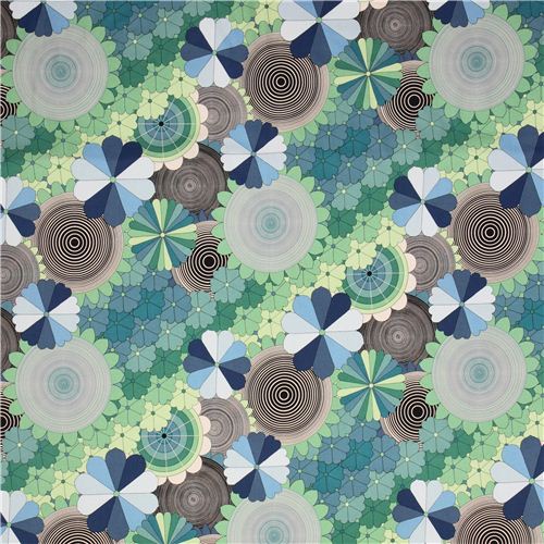 green blue retro circle flower fabric by Alexander Henry USA 2