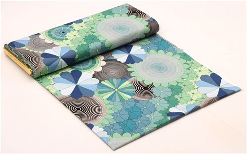 green blue retro circle flower fabric by Alexander Henry USA 4
