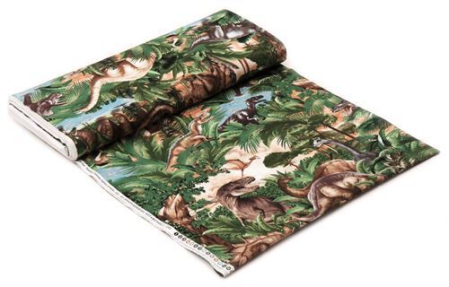 Stoffrest (14 x 112 cm) - Gr�nbrauner bunte Dinosaurier Wasser Stoff von Timeless Treasures  3