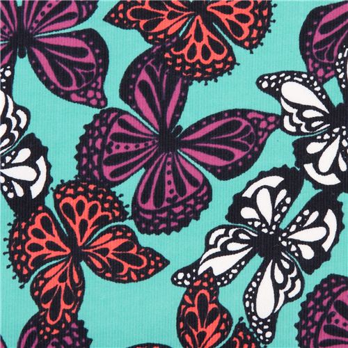 green butterfly corduroy fabric Robert Kaufman Cool Cords modeS4u