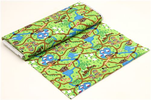 green camping map fabric by Timeless Treasures camping site 3