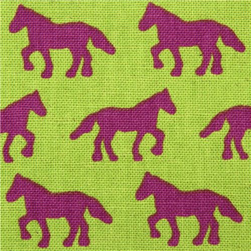 green canvas animal fabric horse Kokka Japan 1