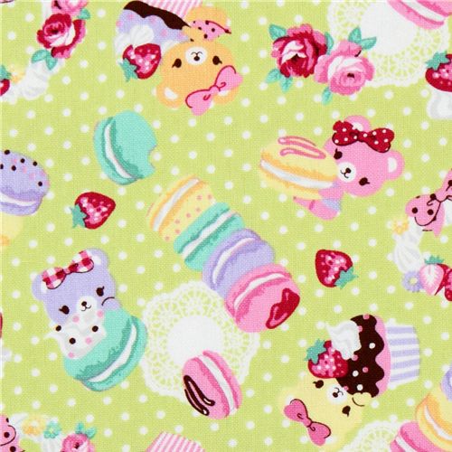 green canvas fabric macaroons bears Japan kawaii 1