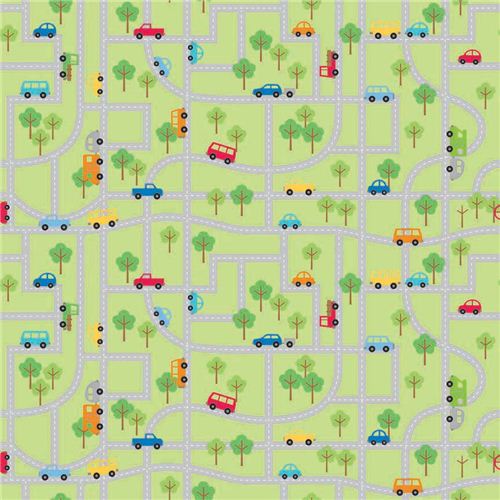 green car traffic map flannel fabric Riley Blake USA 1