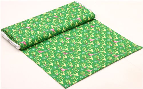 green deer antlers bird Christmas fabric Festive Forest Michael Miller 5
