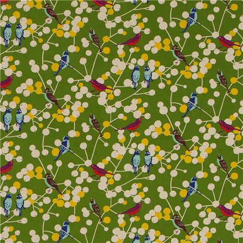 green echino birds and berries canvas fabric cherry 2