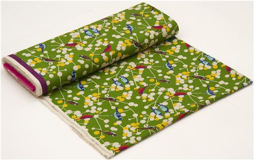 green echino birds and berries canvas fabric cherry 3