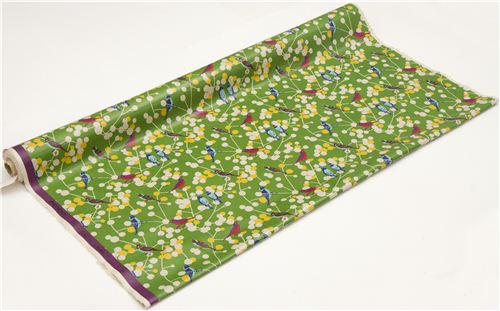 grner echino Vogel und Beeren Laminat Stoff cherry 3