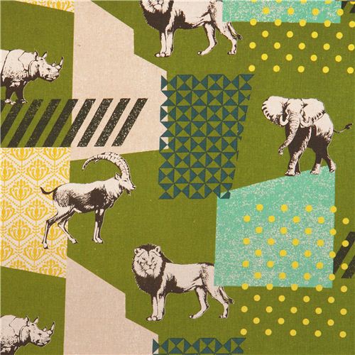 green echino zon canvas fabric pattern safari animals from Japan 1