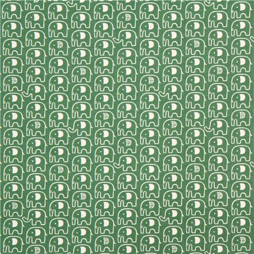 green elephant Canvas fabric Kokka Japan - Animal Fabric - Fabric ...