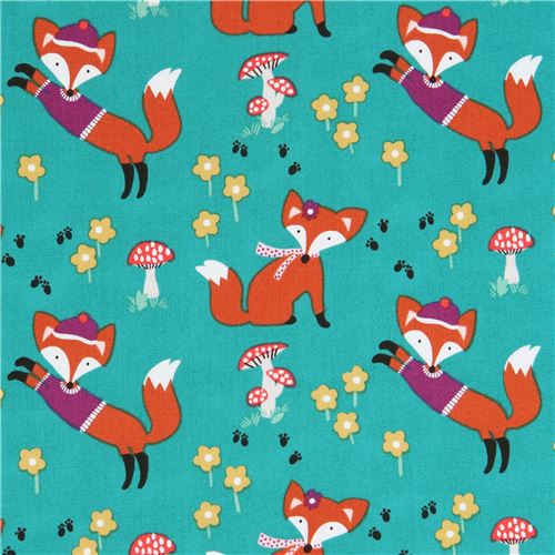 green fabric cute fox flower by Michael Miller Fabric by Michael Miller ...