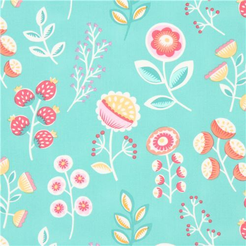 green fabric pink white flower leaf by Dear Stella USA Flower Fabric