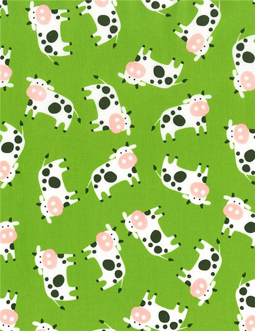 green fabric with cow animal fabric by Timeless Treasures  2