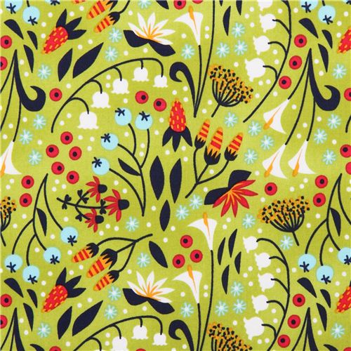 green flower blossom lilies Timeless Treasures fabric Fabric by