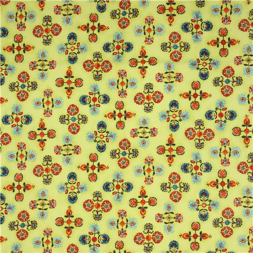 green flwoer fabric with ornaments by Robert Kaufman 2