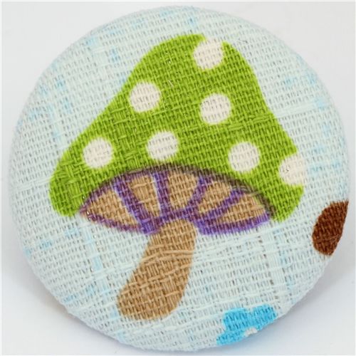 green fly agaric button light blue Kokka fabric button 1