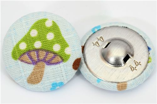 green fly agaric button light blue Kokka fabric button 2