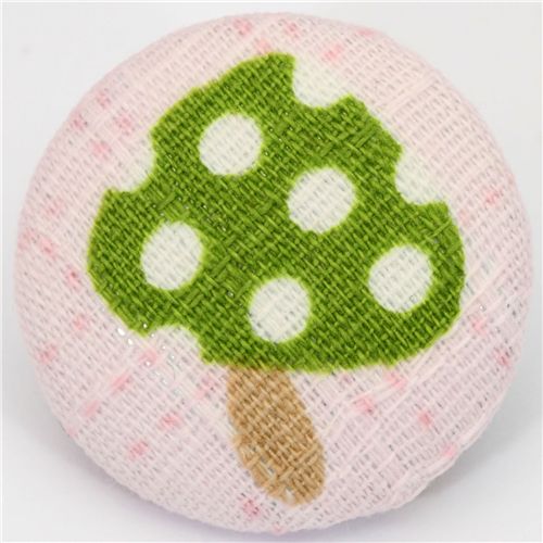 green fly agaric button light pink Kokka fabric button 1