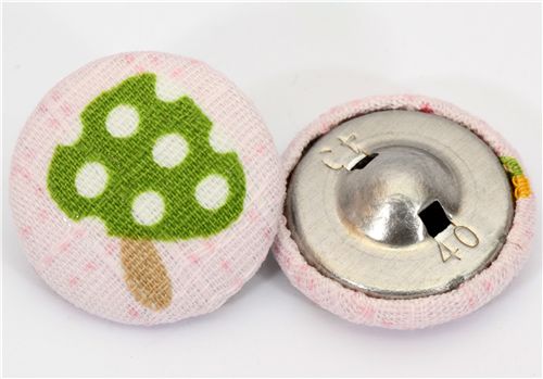 green fly agaric button light pink Kokka fabric button 2