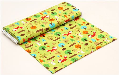 green forest animal fabric Robert Kaufman fox rabbit 3