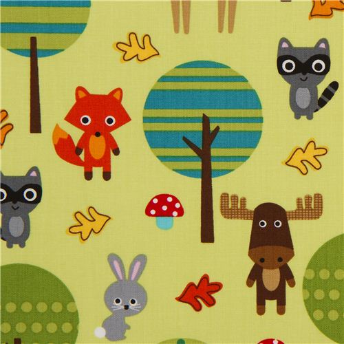 green forest animal fabric by Robert Kaufman USA kawaii Fabric by ...