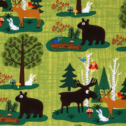 green forest friends fabric Woodland Friends USA design Fabric by ...