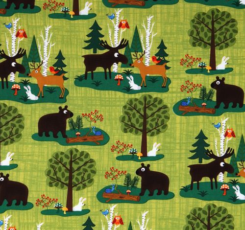 Green Forest Friends Fabric Woodland Friends Usa Design - Animal Fabric 