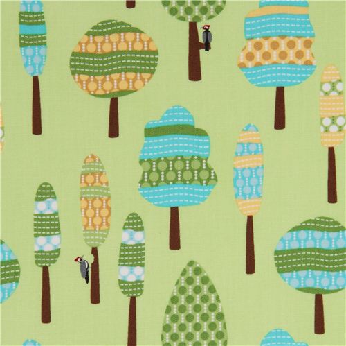 green forest tree pecker fabric by Robert Kaufman USA 1