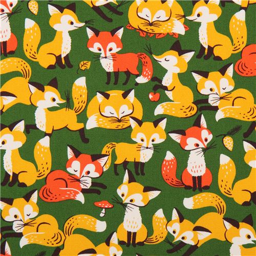 green fox forest animal oxford fabric Cosmo Japan 1