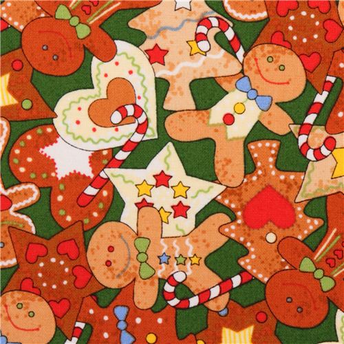 Green Gingerbread Man Christmas Fabric Mrs Claus' Kitchen - Christmas 