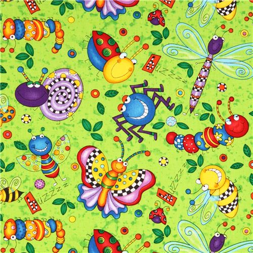 green insect bugs fabric Timeless Treasures USA Fabric by Timeless ...