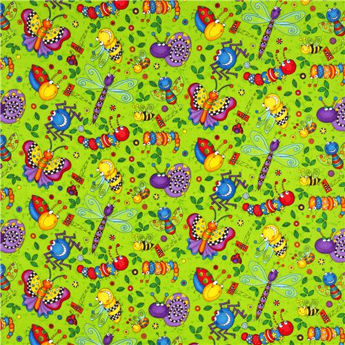 green insect bugs flannel fabric by Timeless Treasures USA Fabric by ...