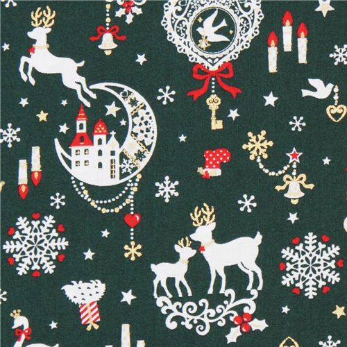 green kawaii Christmas fabric Bambi bunny glitter Japan 1