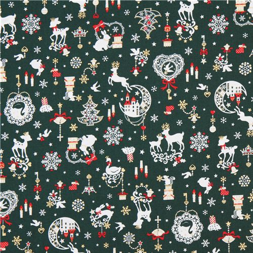green kawaii Christmas fabric Bambi bunny glitter Japan 2