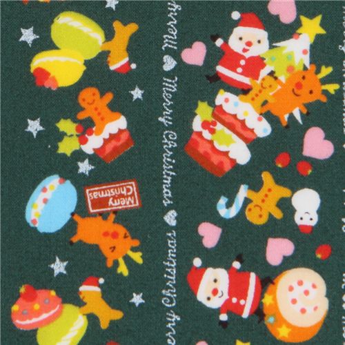green kawaii Christmas fabric Santa Claus macaroons 1