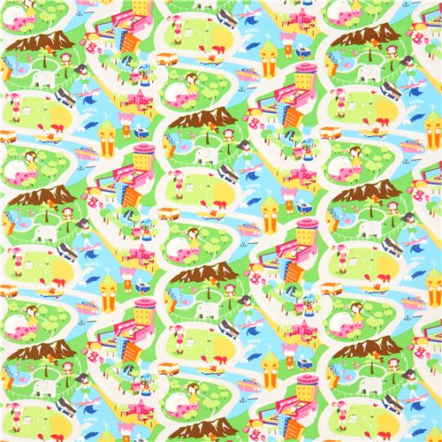 green kawaii Hawaii fabric from the USA Waikiki Beach 2