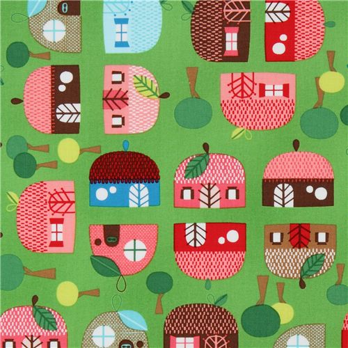 green kawaii apple cottage fabric Robert Kaufman 1